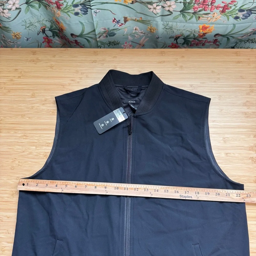 Alfani Mens Alfatech Zipper Vest Deep Black Stretch Bomber Collar Medium NEW